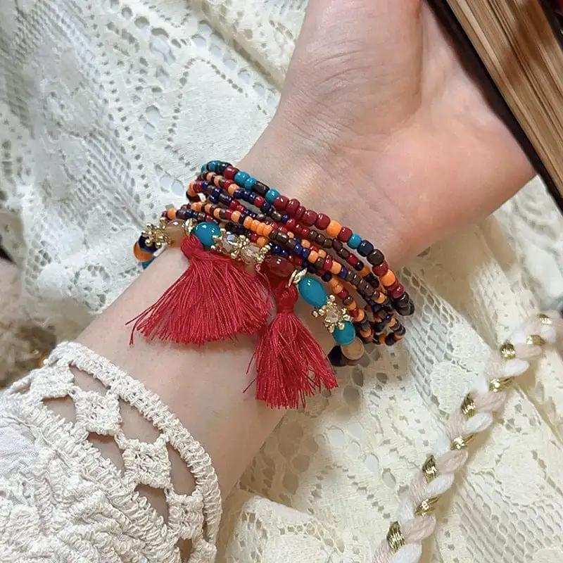Tassel Rice Bead Bracelet - Trendsi - Flyclothing LLC