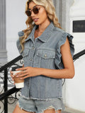 Raw Hem Cap Sleeve Denim Jacket - Trendsi