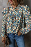 Frill Printed Mock Neck Long Sleeve Blouse - Trendsi - Flyclothing LLC