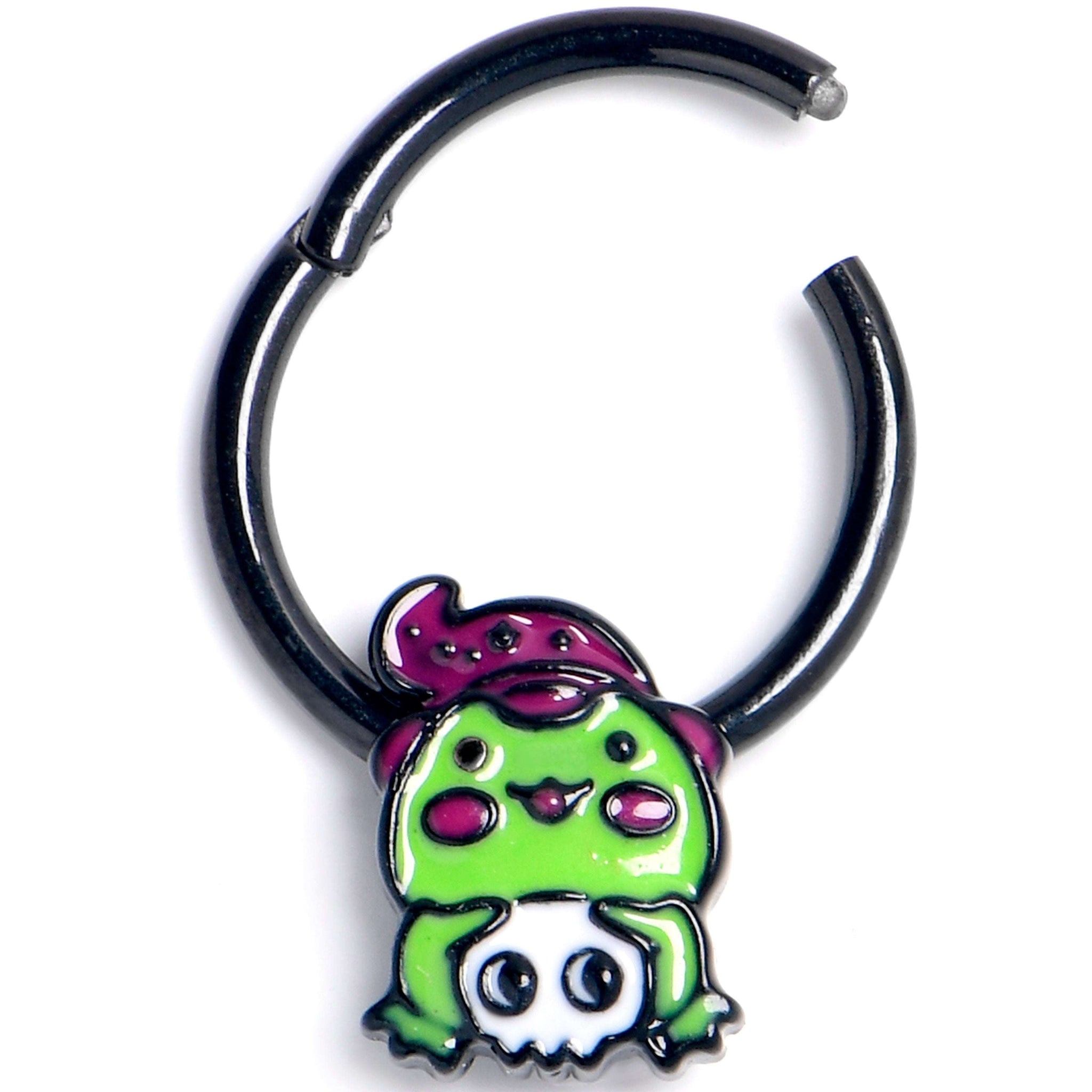 16G 3/8 Black Witch Frog Skull Halloween Hinged Segment Ring