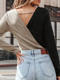 Contrast Surplice Long Sleeve T-Shirt - Trendsi