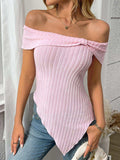 Ribbed Off-Shoulder Asymmetrical Hem T-Shirt - Trendsi - Flyclothing LLC