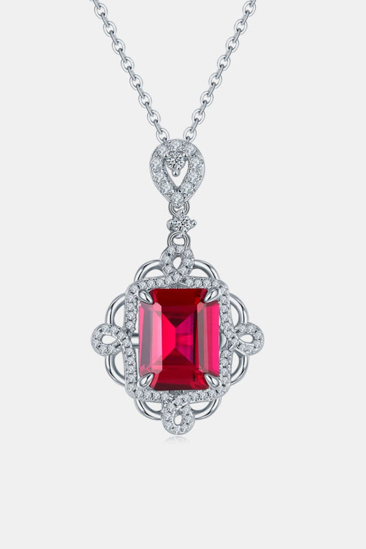 925 Sterling Silver Ruby Pendant Necklace - Trendsi