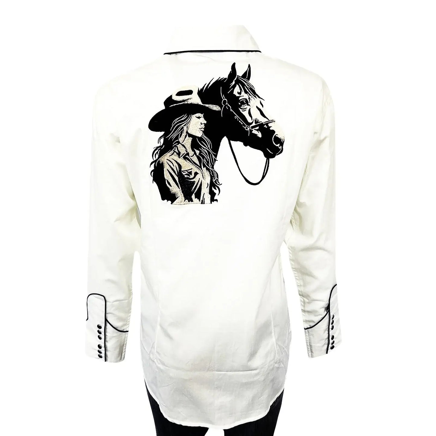 Women’s Ivory Cowgirl & Horse Embroidered Western Shirt - Rockmount Ranch Wear - Flyclothing LLC