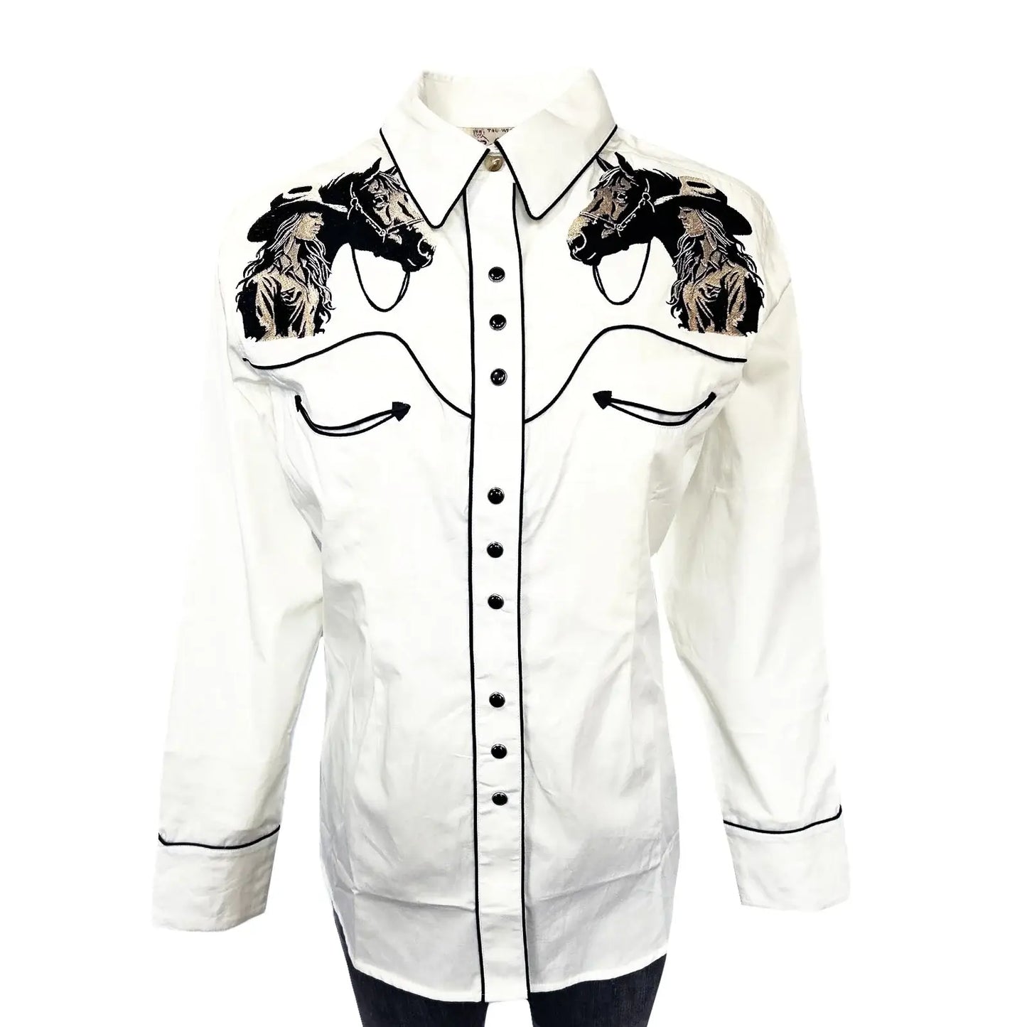 Women’s Ivory Cowgirl & Horse Embroidered Western Shirt - Rockmount Ranch Wear - Flyclothing LLC