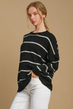 Umgee Wool Blend Striped Round Neck Sweater - Trendsi