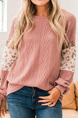Sequin Leopard Round Neck Long Sleeve Sweater - Trendsi - Flyclothing LLC