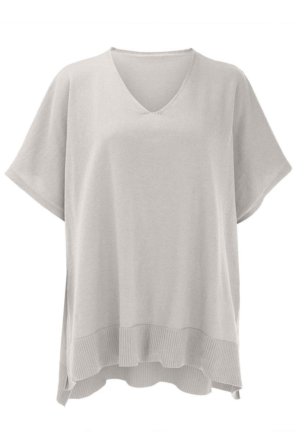 Slit V-Neck Half Sleeve Knit Top - Trendsi - Flyclothing LLC