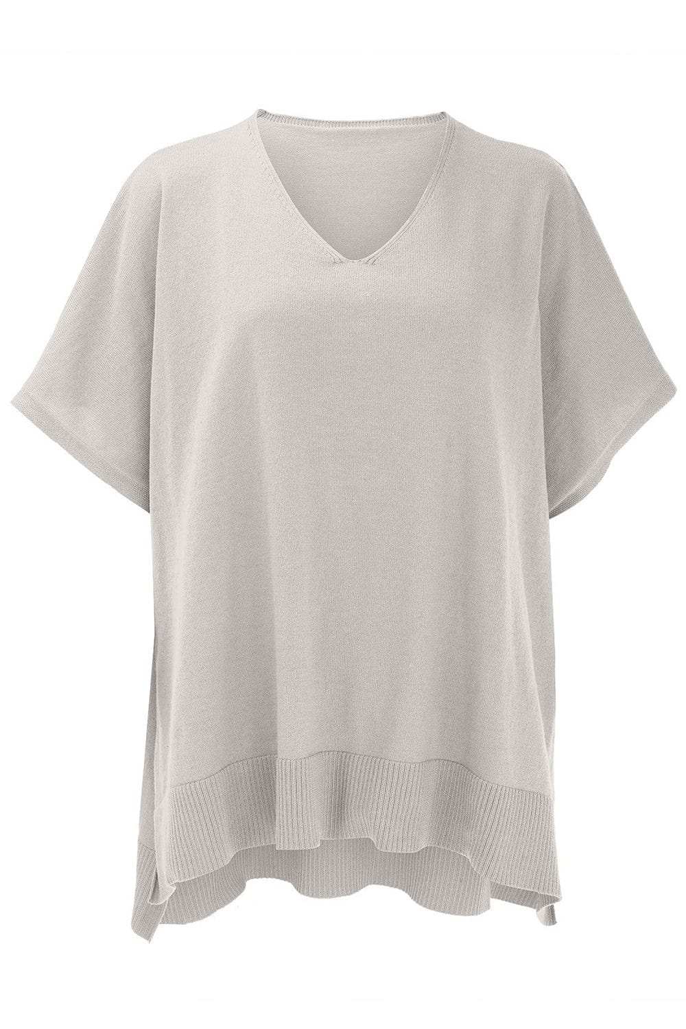 Slit V-Neck Half Sleeve Knit Top - Trendsi - Flyclothing LLC