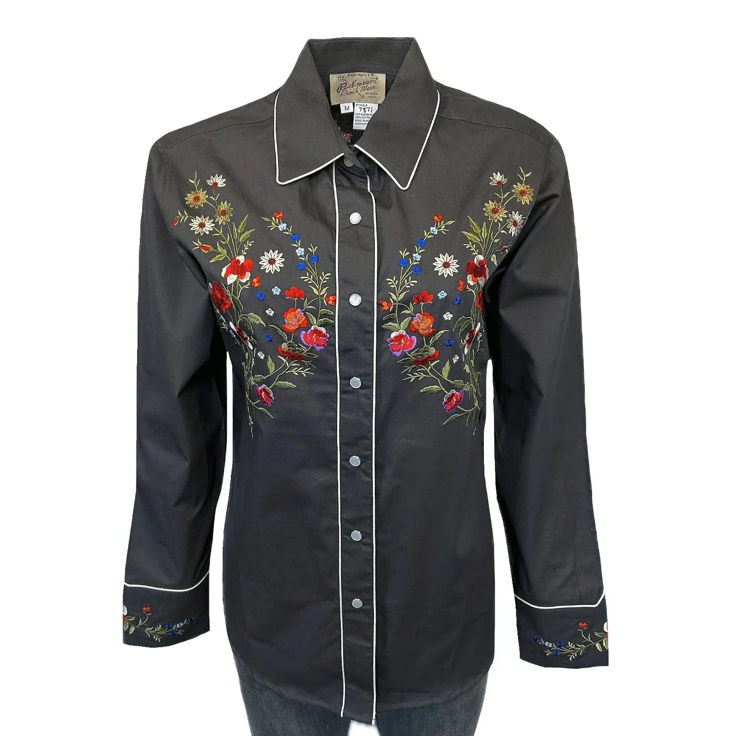 Rockmount Ranch Ware Womenâs Grey Floral Bouquet Embroidered Western Shirt - Rockmount Clothing - Flyclothing LLC