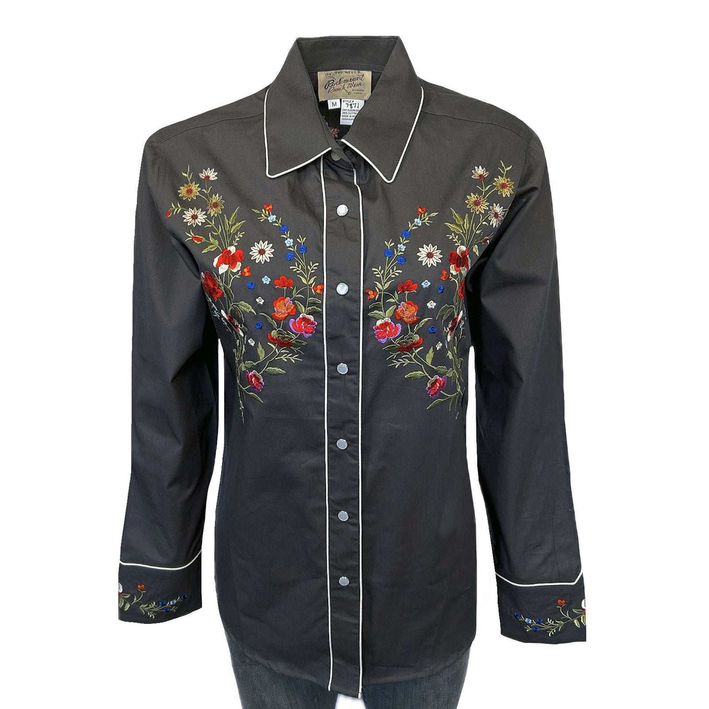 Rockmount Ranch Ware Womenâs Grey Floral Bouquet Embroidered Western Shirt - Rockmount Clothing - Flyclothing LLC