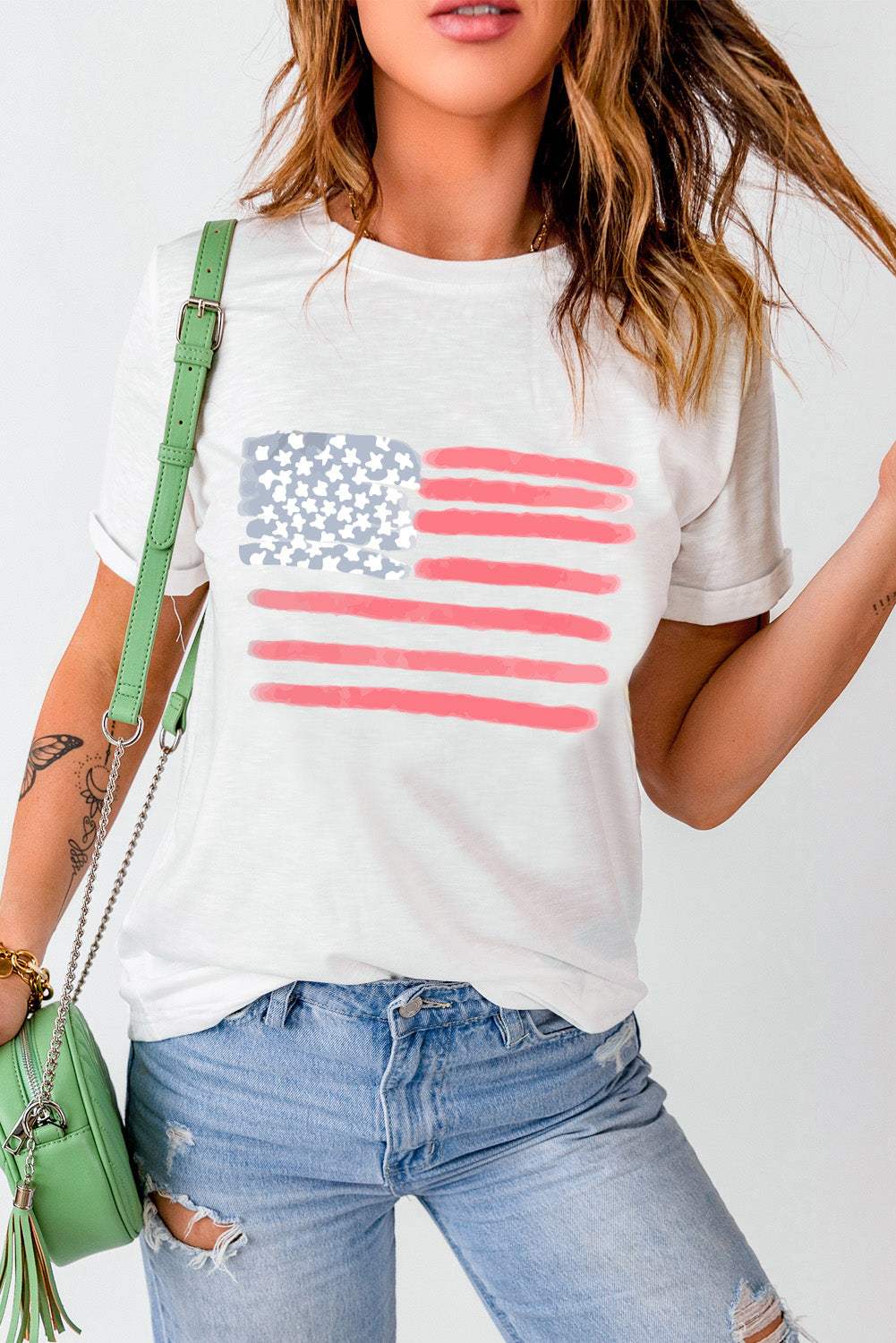 US Flag Round Neck Short Sleeve T-Shirt - Trendsi - Flyclothing LLC