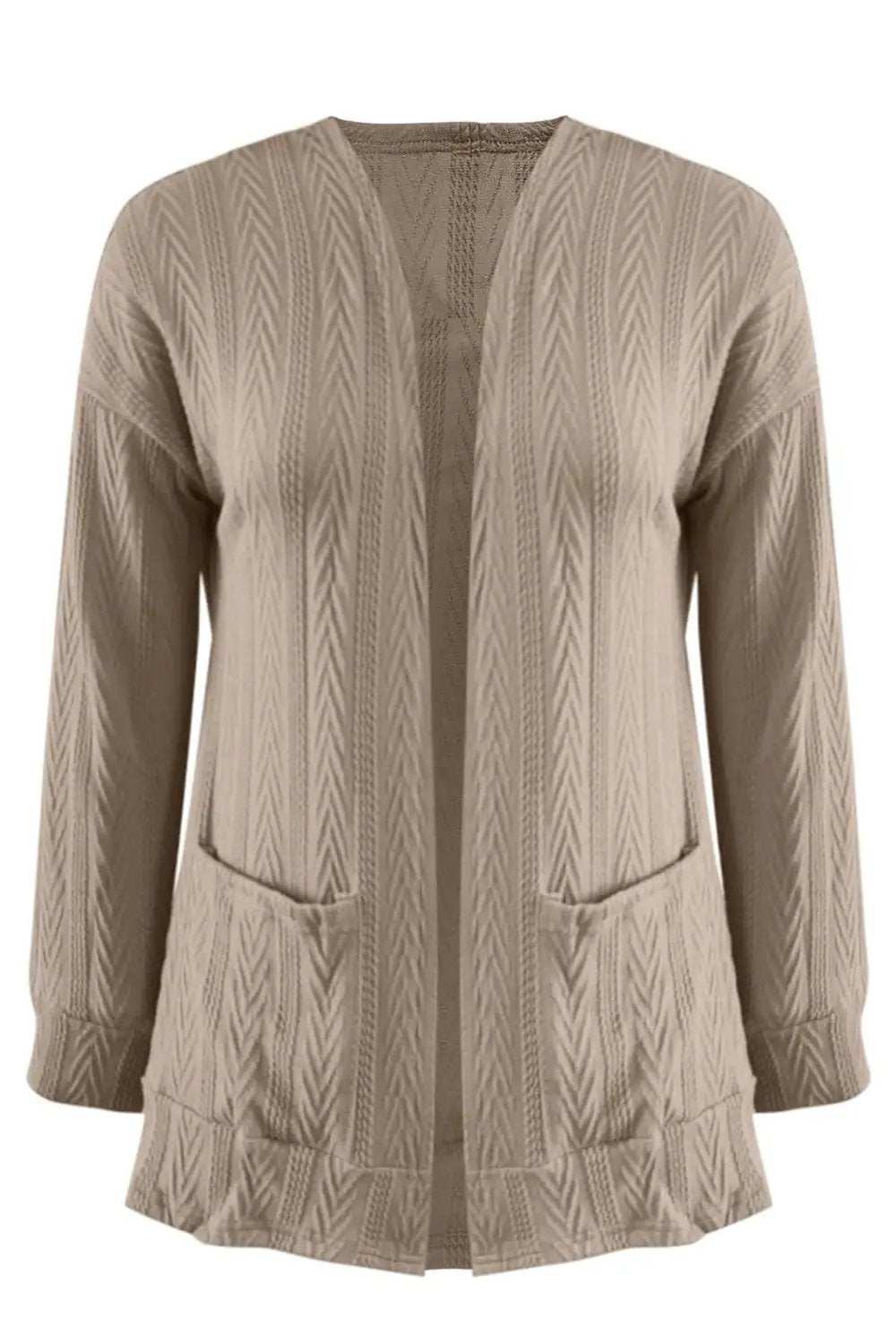 Full Size Textured Open Front Long Sleeve Cardigan - Trendsi - Flyclothing LLC