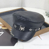 Punk Chain Rivet PU Newsboy Hat, Cool And Bold Girl Style Navy Hat, Halloween Dark-themed Outfit Hat