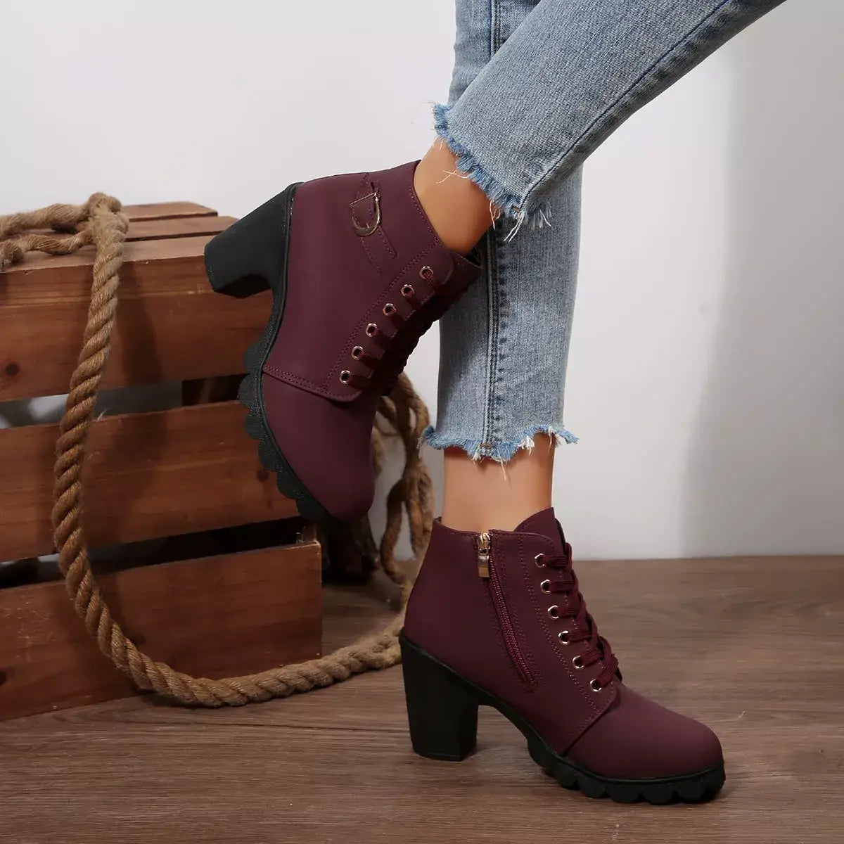 Lace Up Block Heels Boots - Trendsi - Flyclothing LLC