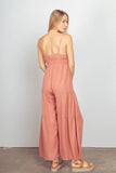 VERY J Sleeveless Ruched Wide Leg Jumpsuit - Trendsi