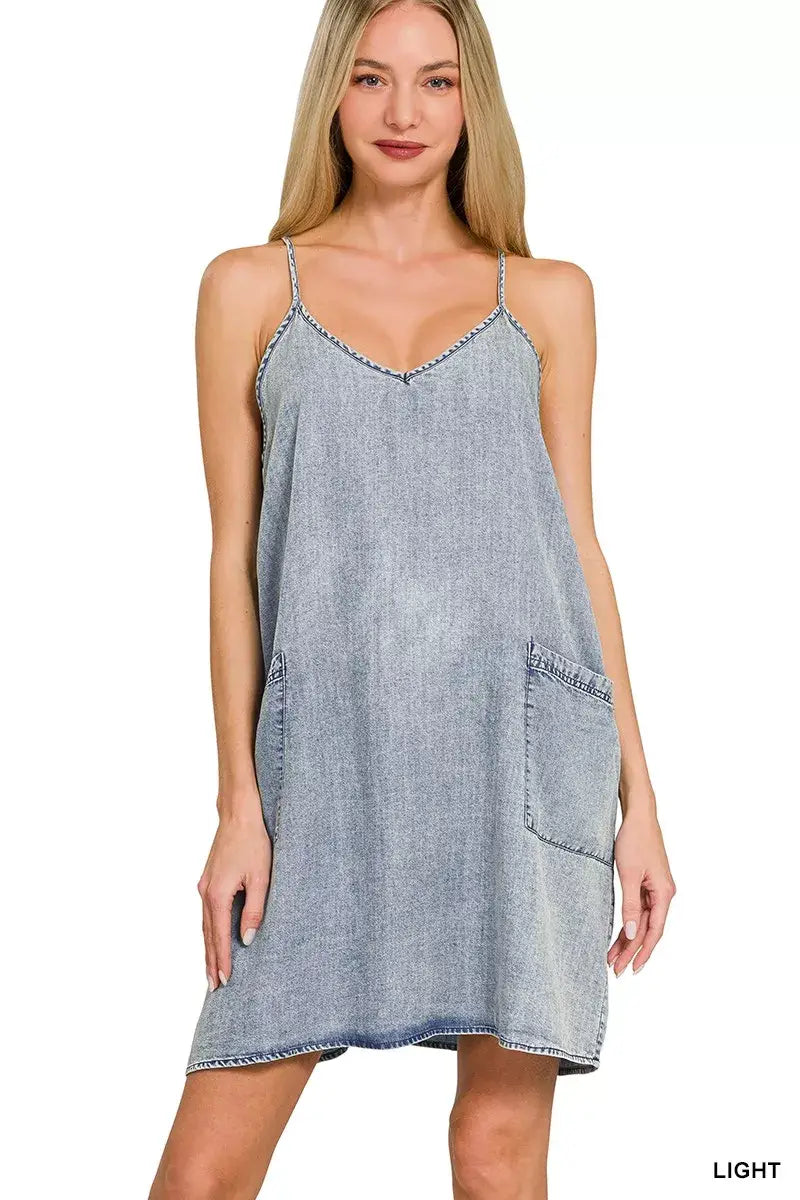 Zenana Enzyme Stone Washed Lyocell Mini Dress - Trendsi - Flyclothing LLC