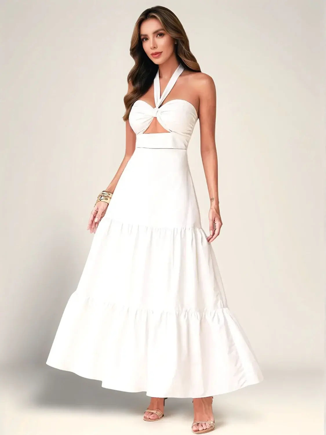 Twist Front Cutout Tiered Maxi Dress - Trendsi - Flyclothing LLC