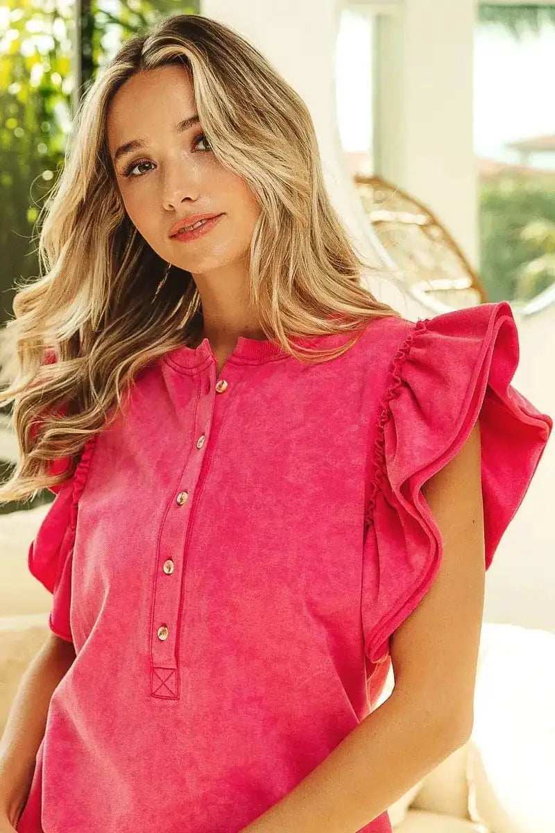 BiBi Mineral Washed Terry Top - Trendsi - Flyclothing LLC
