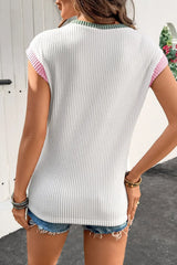 Contrast Trim Ribbed Knit Sleeveless Top - Trendsi - Flyclothing LLC