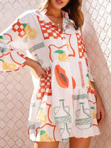 Printed Three-Quarter Sleeve Mini Dress - Trendsi - Flyclothing LLC