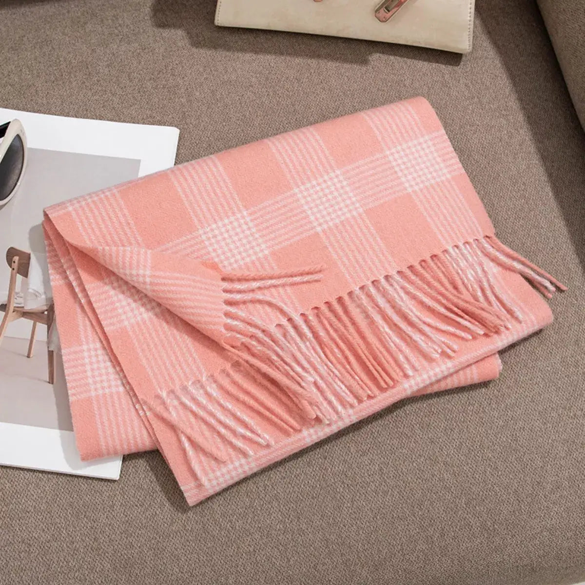 Plaid Fringe Scarf - Trendsi - Flyclothing LLC