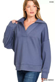 Zenana Scuba Collared Pullover and Pants Set - Trendsi - Flyclothing LLC