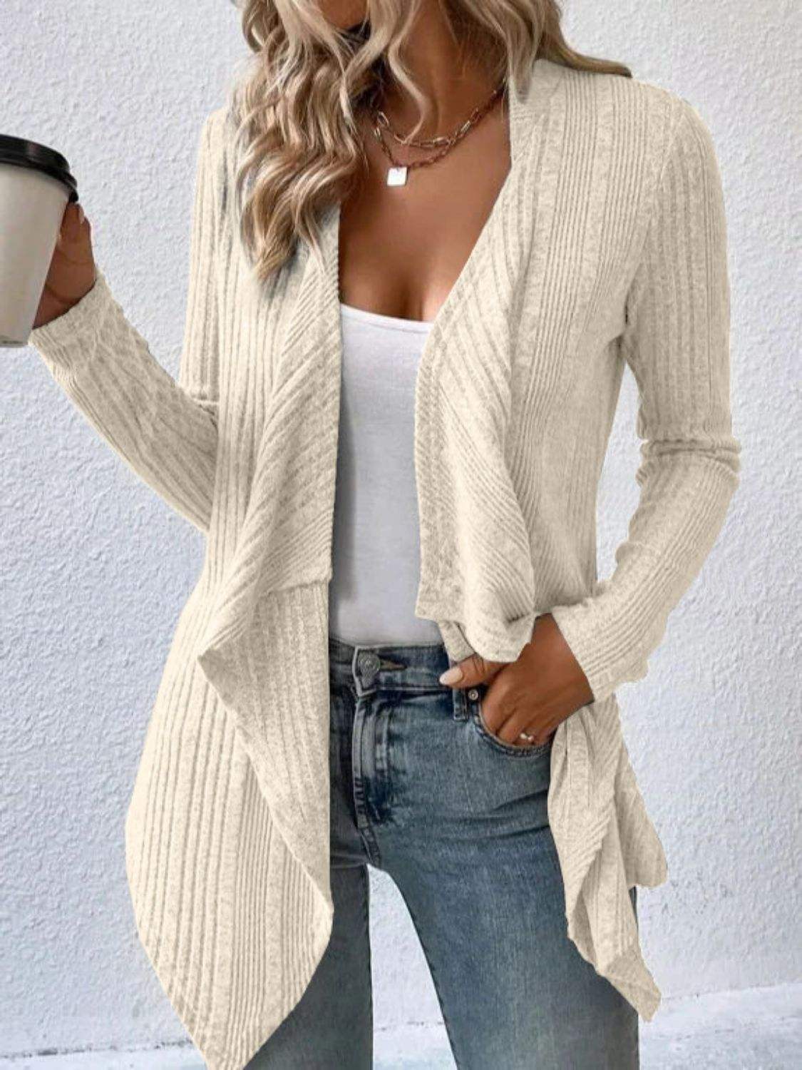 Open Front Long Sleeve Cardigan - Trendsi - Flyclothing LLC