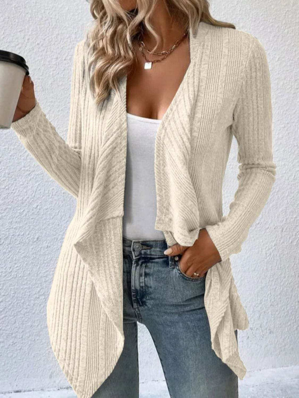 Open Front Long Sleeve Cardigan - Trendsi - Flyclothing LLC