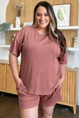 Double Take Full Size Round Neck Short Sleeve T-Shirt and Shorts Set - Trendsi - Flyclothing LLC