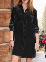 High-Low Button Up Long Sleeve Knee Length Dress - Trendsi - Flyclothing LLC