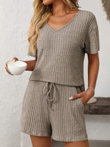 Mandy V-Neck Short Sleeve Top and Shorts Set - Trendsi - Flyclothing LLC