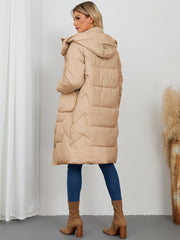 Long Sleeve Longline Hooded Winter Coat - Trendsi