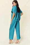 Double Take Full Size Texture Half Zip Short Sleeve Top and Pants Set - Trendsi - Flyclothing LLC