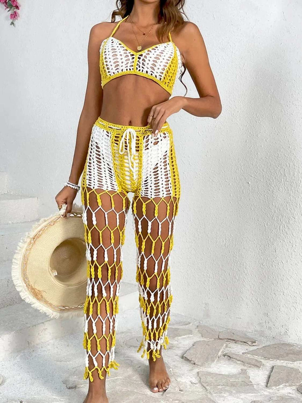 Cutout Halter Neck Top and Pants Two-Piece Swim Set - Trendsi - Flyclothing LLC