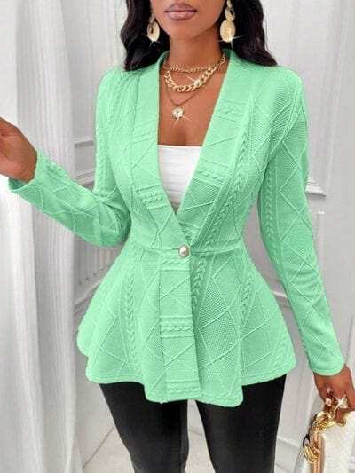 One Button Textured Peplum Cardigan - Trendsi - Flyclothing LLC