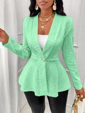 One Button Textured Peplum Cardigan - Trendsi - Flyclothing LLC
