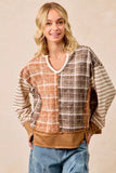 BiBi Plaid And Stripe Mix And Match Top With Open Seam - Trendsi - Flyclothing LLC