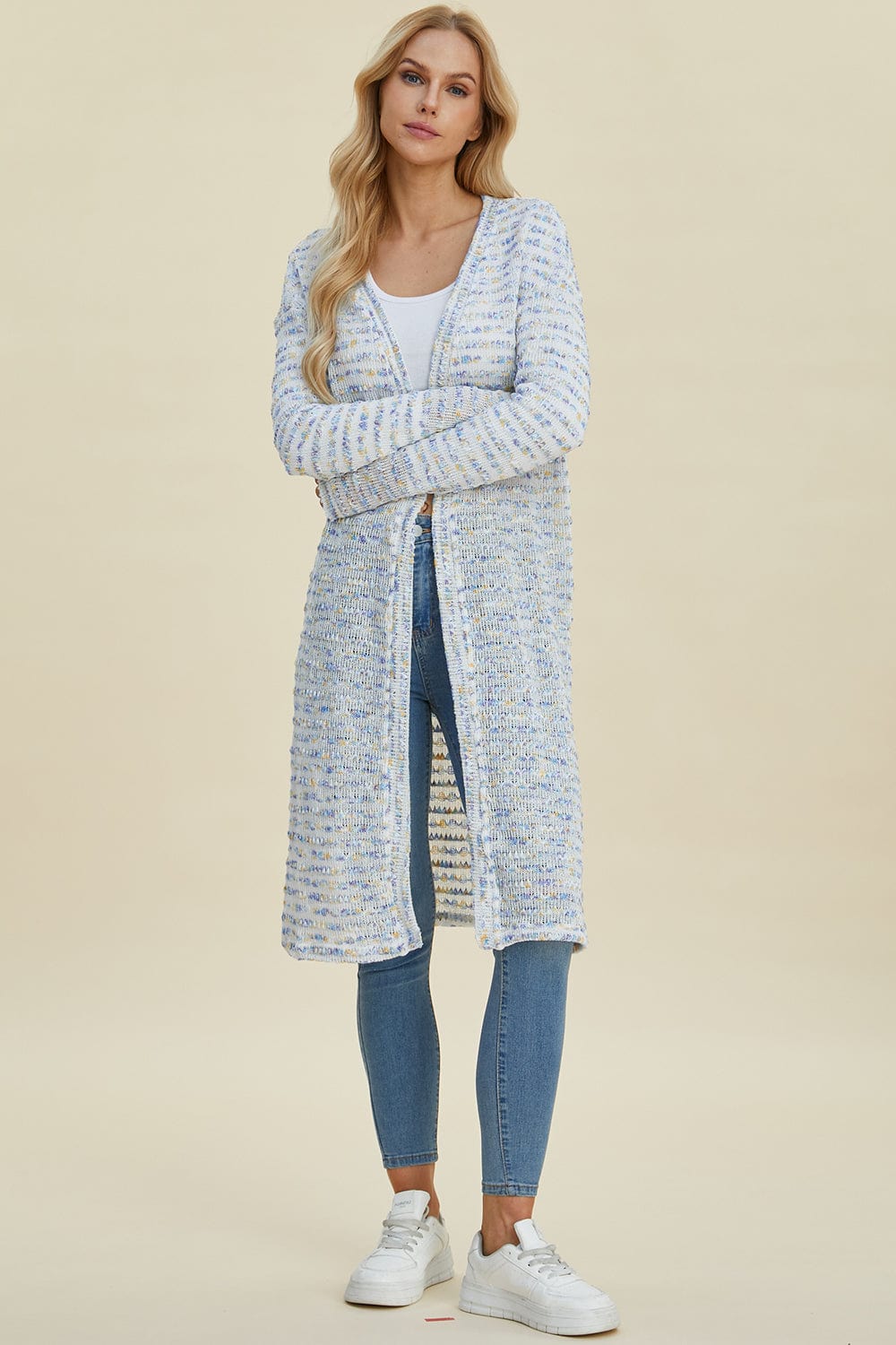 Double Take Full Size Open Front Longline Cardigan - Trendsi