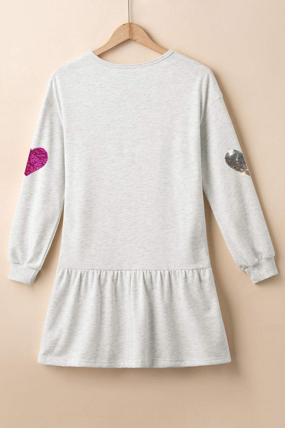 Sequin Heart Round Neck Long Sleeve Mini Dress - Trendsi - Flyclothing LLC