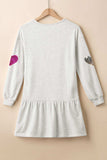 Sequin Heart Round Neck Long Sleeve Mini Dress - Trendsi - Flyclothing LLC