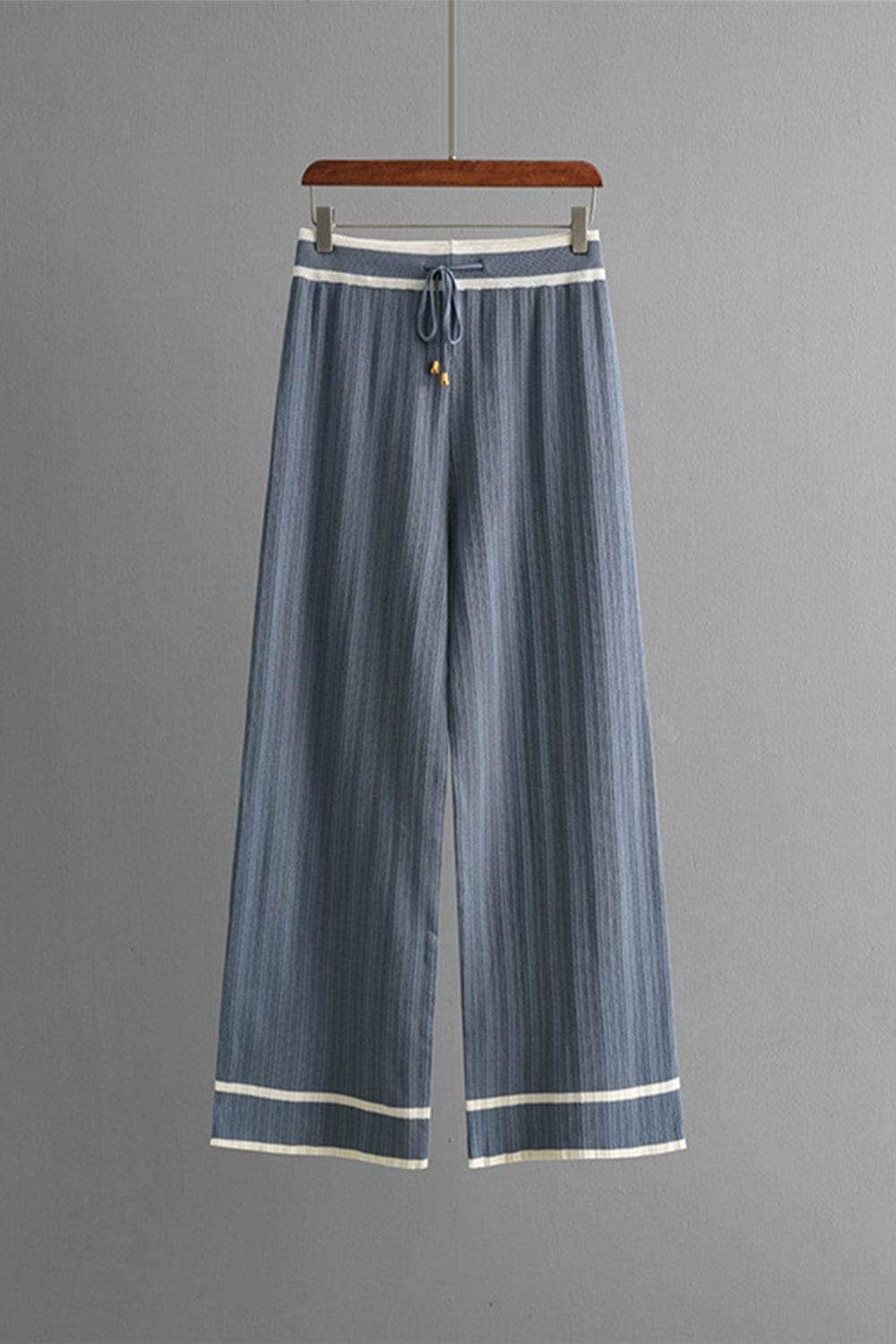 Contrast Trim Johnny Collar Top and Drawstring Pants Sweater Set - Trendsi - Flyclothing LLC
