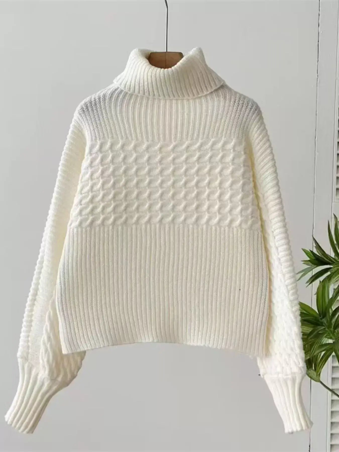 Full Size Textured Knit Turtleneck Long Sleeve Sweater Plus Size - Trendsi - Flyclothing LLC