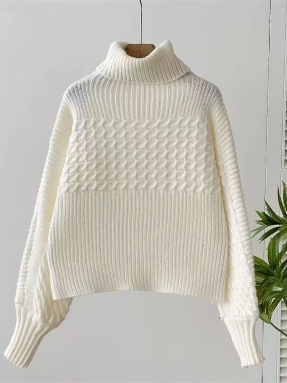 Full Size Textured Knit Turtleneck Long Sleeve Sweater Plus Size - Trendsi - Flyclothing LLC