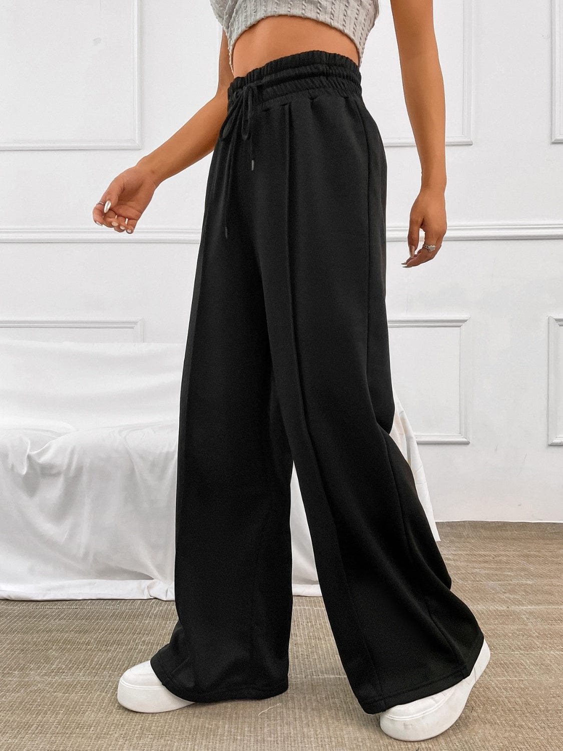 Honey Drawstring Elastic Waist Wide Leg Pants - Trendsi