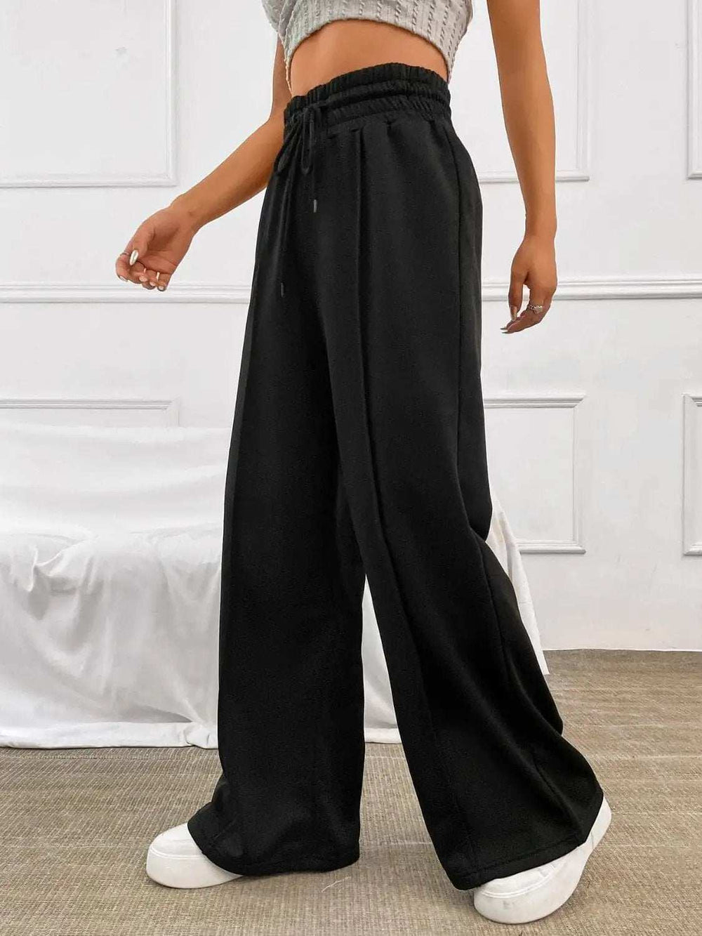 Honey Drawstring Elastic Waist Wide Leg Pants - Trendsi - Flyclothing LLC