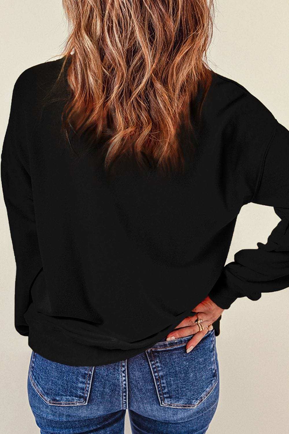 Rhinestone LOVE Round Neck Long Sleeve Sweatshirt - Trendsi - Flyclothing LLC