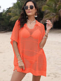 Hollow Out Collared Neck Cover-Up - Trendsi - Flyclothing LLC