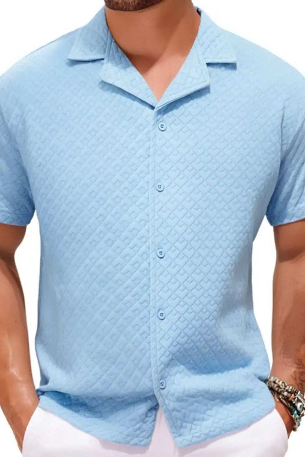 Men's Plus Size Button Down Short Sleeve Shirt - Trendsi - Flyclothing LLC