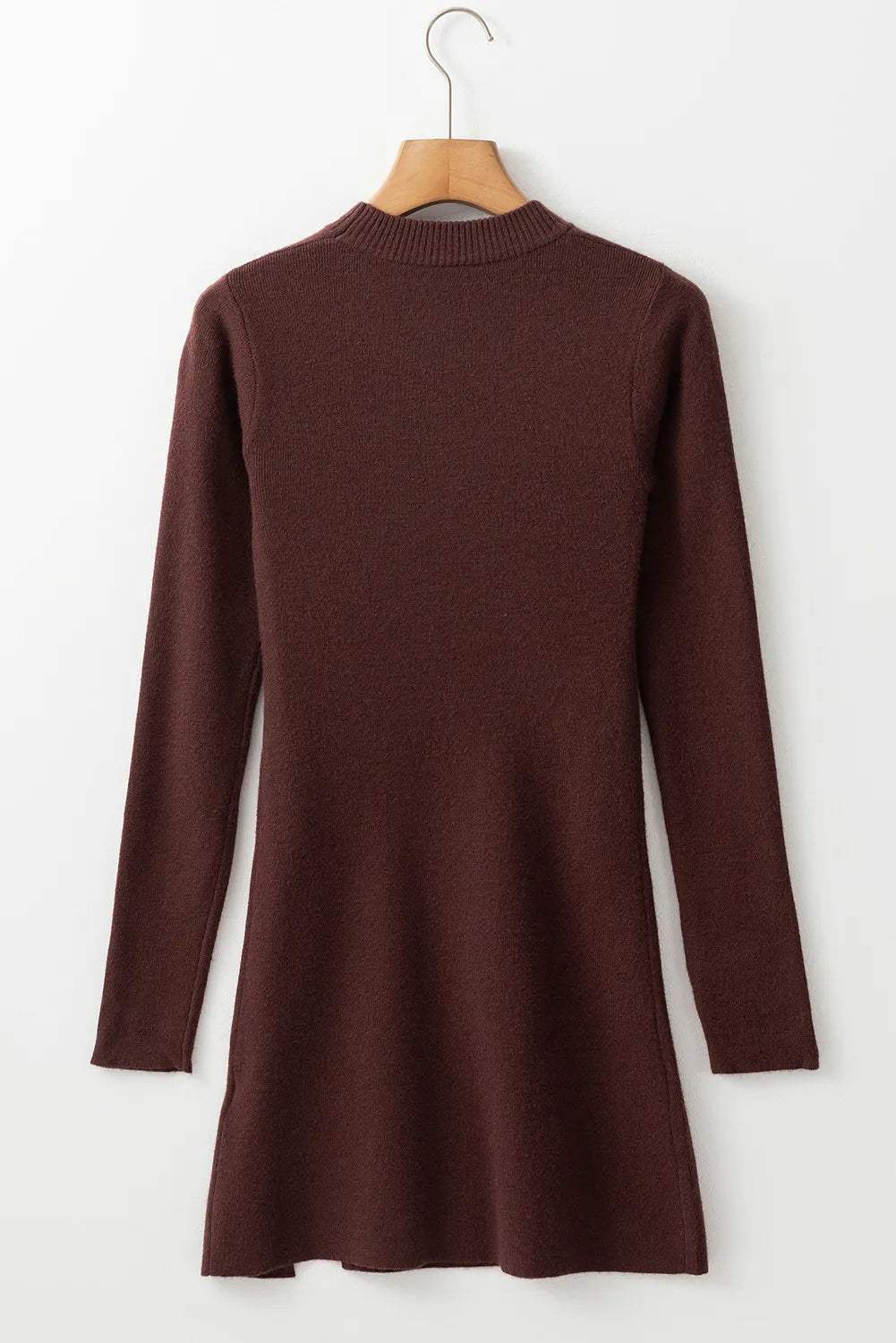 Slit Mock Neck Long Sleeve Wrap Sweater Dress - Trendsi - Flyclothing LLC